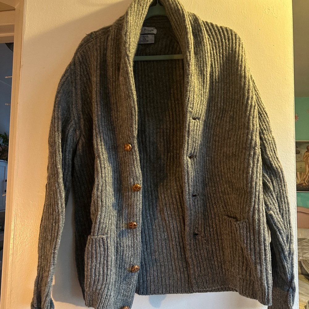 Gray Wool Men's Cardigan Sweater